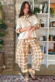 Agnes Plaid Brushed Cotton Barrel Pant Soft Dijon